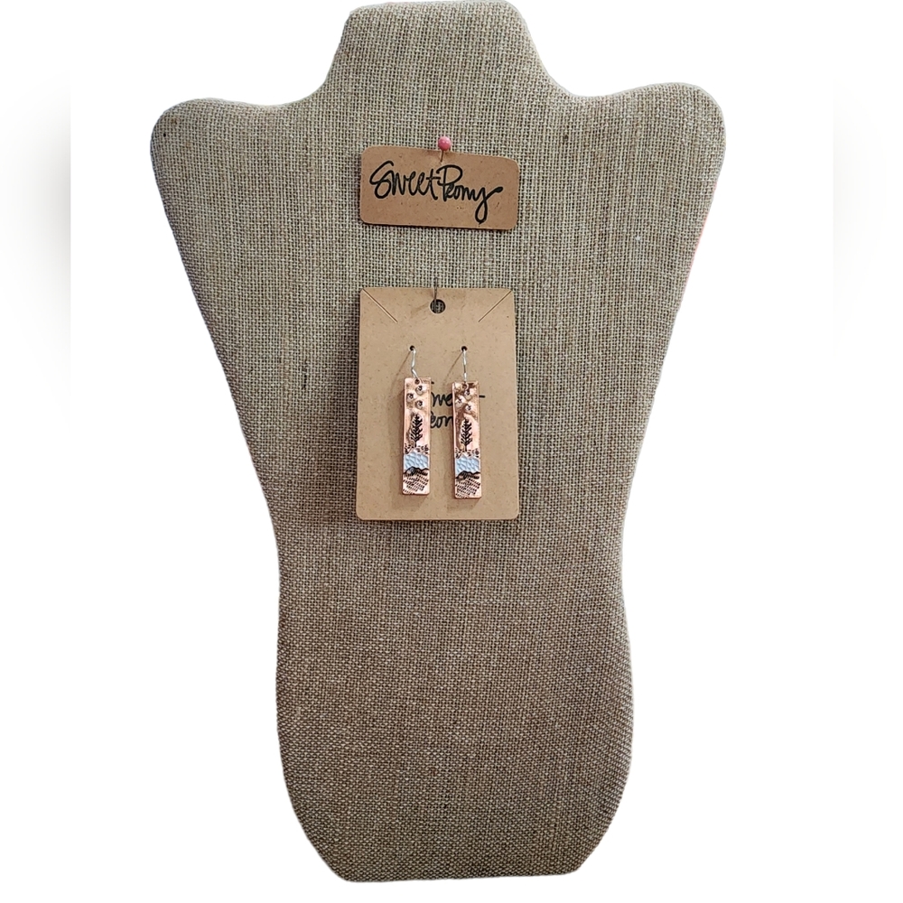 Copper Colored Embossed Rectangle Dangly Earrings - image 2